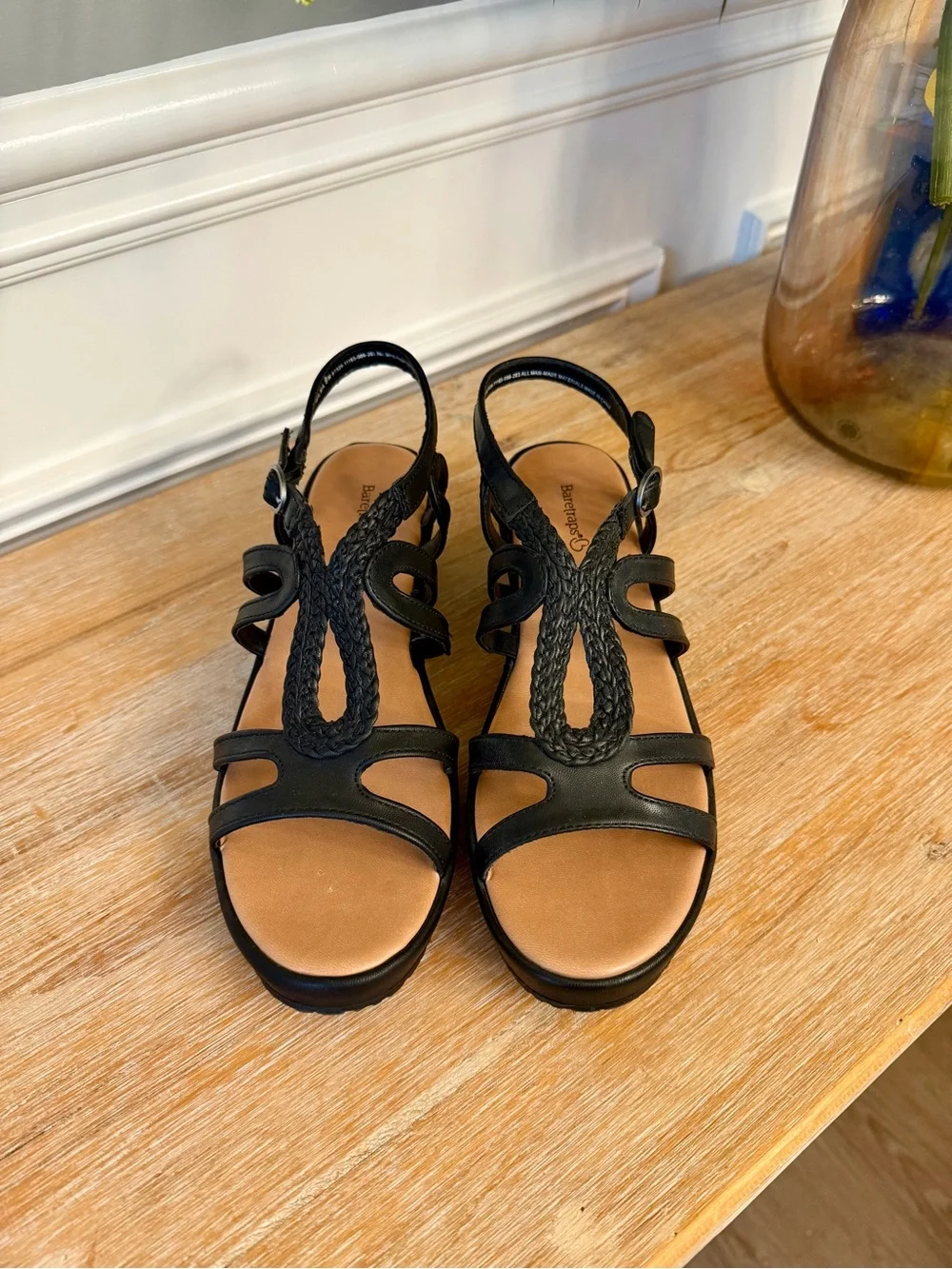 Women's Baretraps Black Strappy Wedge Sandals - Classic Comfort